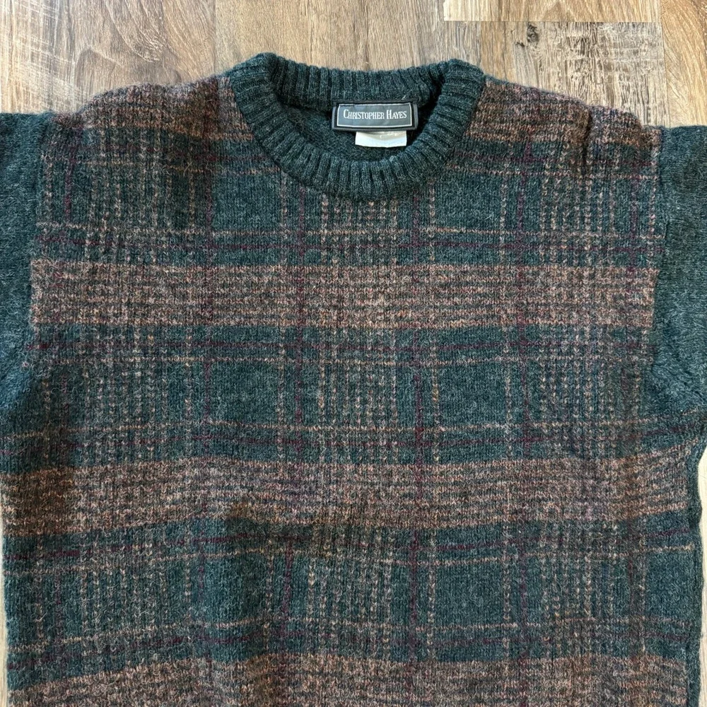 VTG 80s 90s Christopher Hayes Irish Shetland Wool Plaid Sweater Size L Fits M